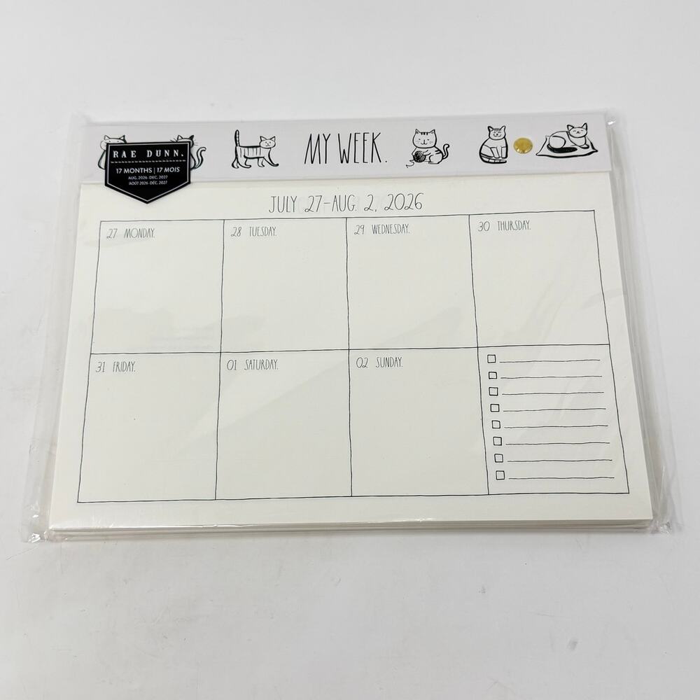 Rae Dunn My Week 17 Month Planner Aug 2026-Dec 2027 Cat Desk Weekly Organizer